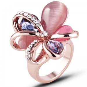 Меки розово златно розово кубично циркониево цвете рожден камък скъпоценни пръстени за жени